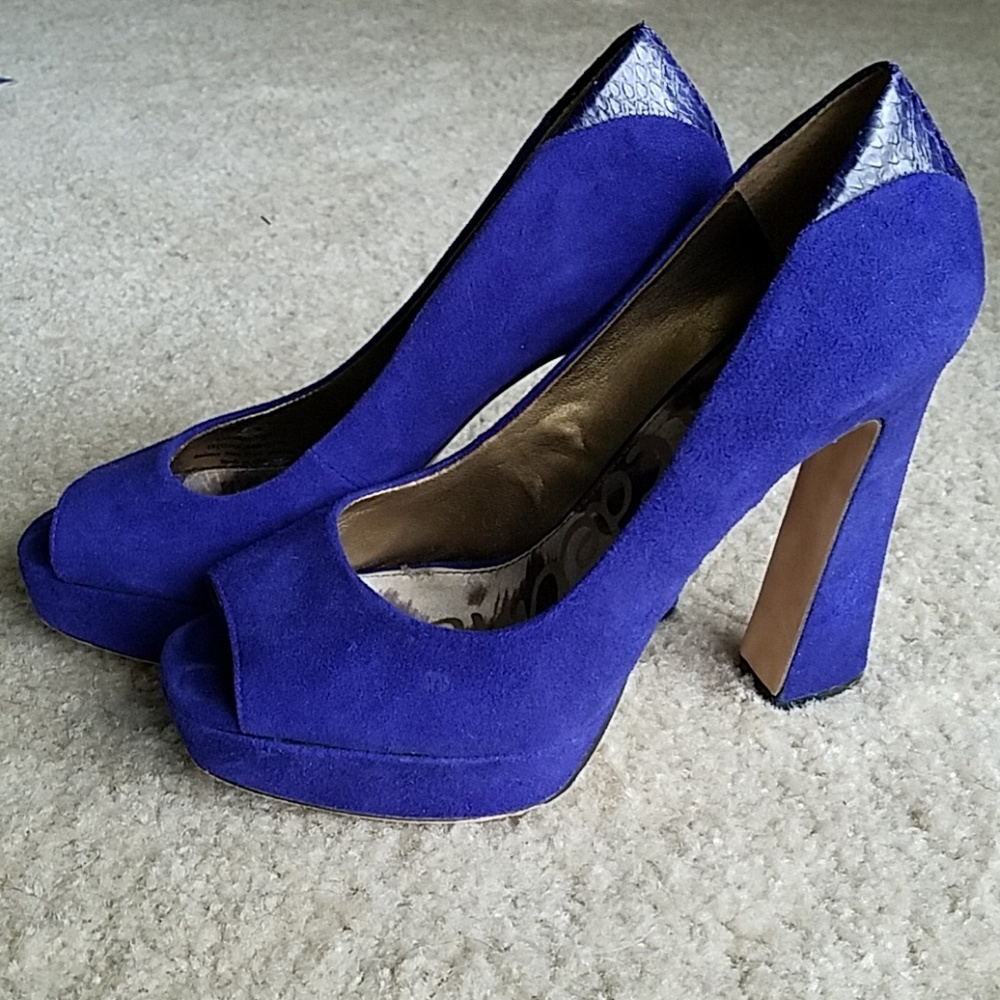 Sam Edelman Suede Platform Open Toe Angled Heels - image 1